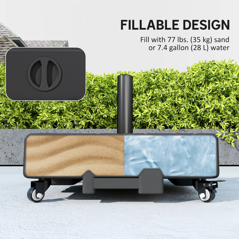 Outsunny Patio Umbrella Base with Wheels Fillable Outdoor Umbrella Stand for 1.5"/1.9" Poles Black