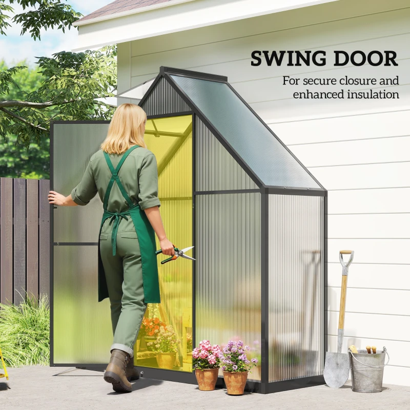 Outsunny Polycarbonate Greenhouse Walk-in Greenhouse with Swing Door and Adjustable Window, 5.5 x 2ft, Black