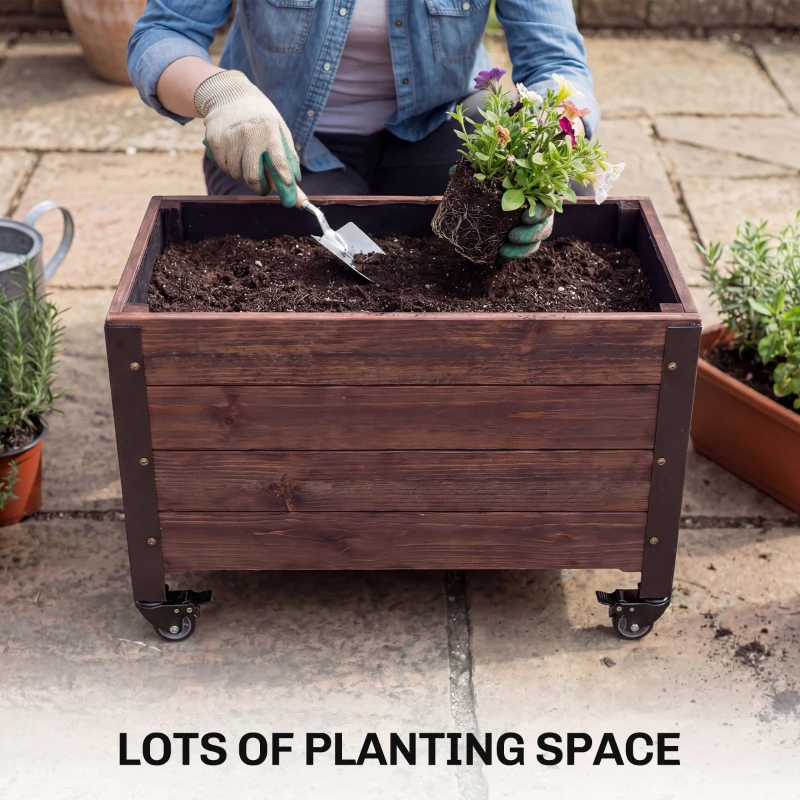 Outsunny Raised Garden Bed with Wheels & Drainage Holes, Outdoor Planter Box with Liner for Patio Balcony