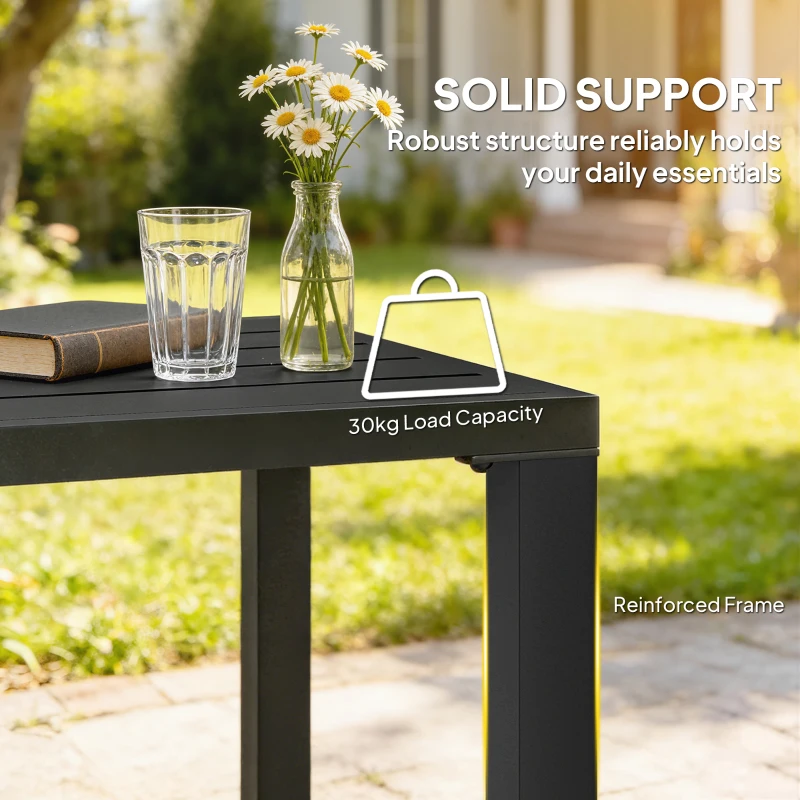 Outsunny Metal Outdoor Side Table, 45.5 cm Square Patio Side Table, Small Accent Table for Garden, Poolside, Black