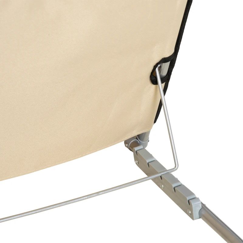 Outsunny 2 Pieces Beach Lounge Chair, Outdoor Folding Chaise Lounge Set w/ Pillow for Sunbath, Snap, Beige