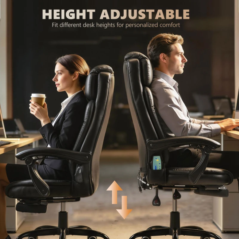 Vinsetto Reclining Office Chair with Footrest, Vibrating Massage, Adjustable Height, Perfect Office, Black