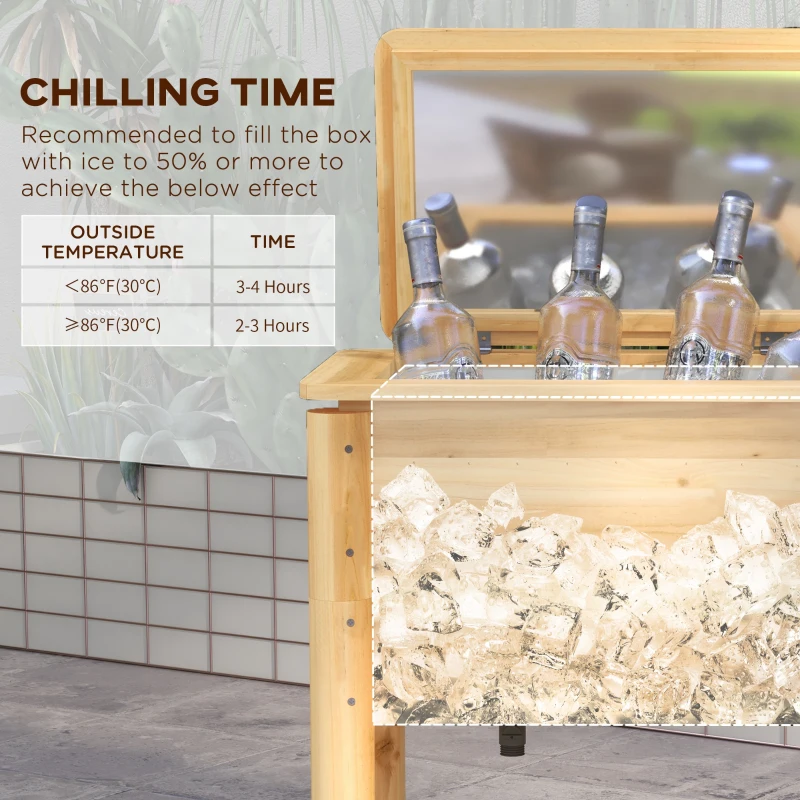 Outsunny 54-Qt Wooden Patio Cooler, Outdoor Cooler Table with Bottle Opener and 3 Handles, Natural
