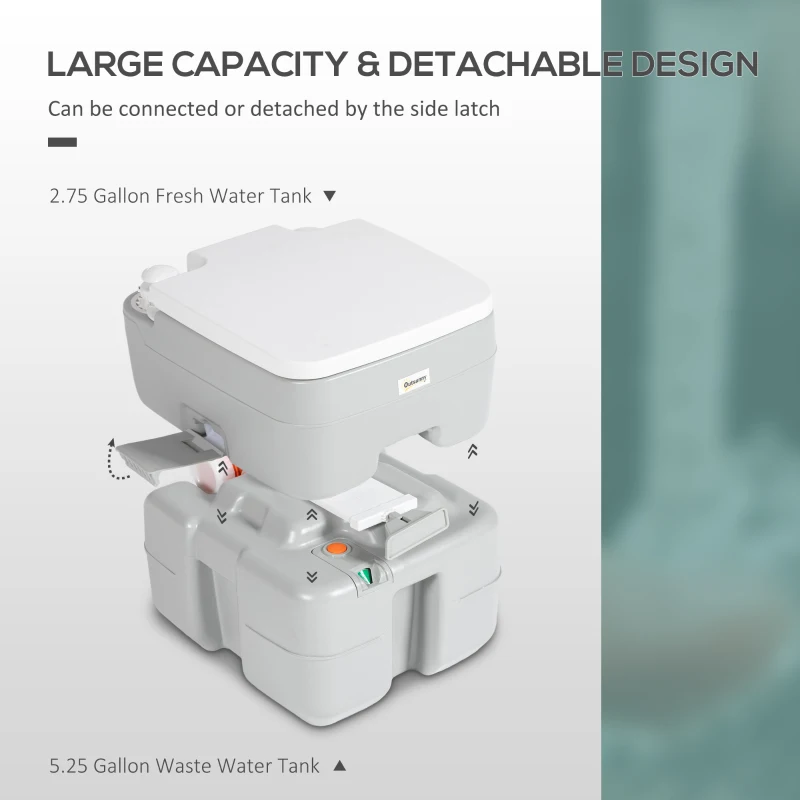 Outsunny Porta Potty, 5.3 Gallon Portable Toilet with Level Indicator and Anti-Leak Pump for Camping, Boating, Hiking, Travel, RV