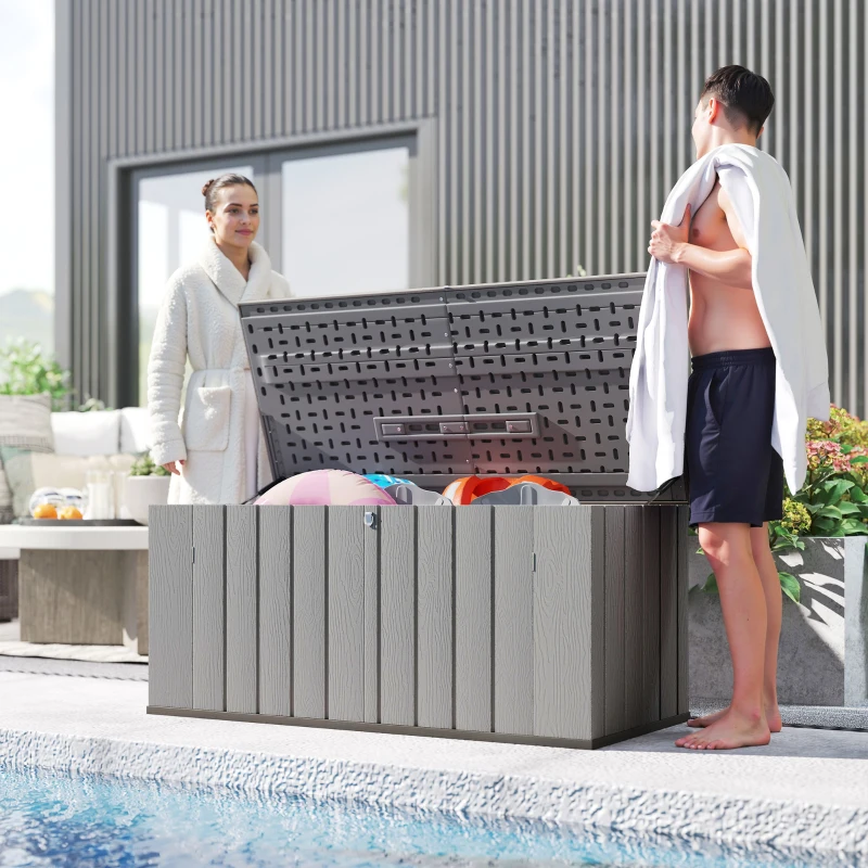 Outsunny Outdoor Storage Box Large Capacity Deck Box with Lockable Lid Gas Struts for Patio Garden 125.5 gal Grey