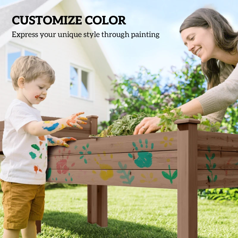 Outsunny 2 Tiers Raised Garden Bed, Wooden Elevated Planter Box with Legs, Gardening Planting Bed, Carbonised