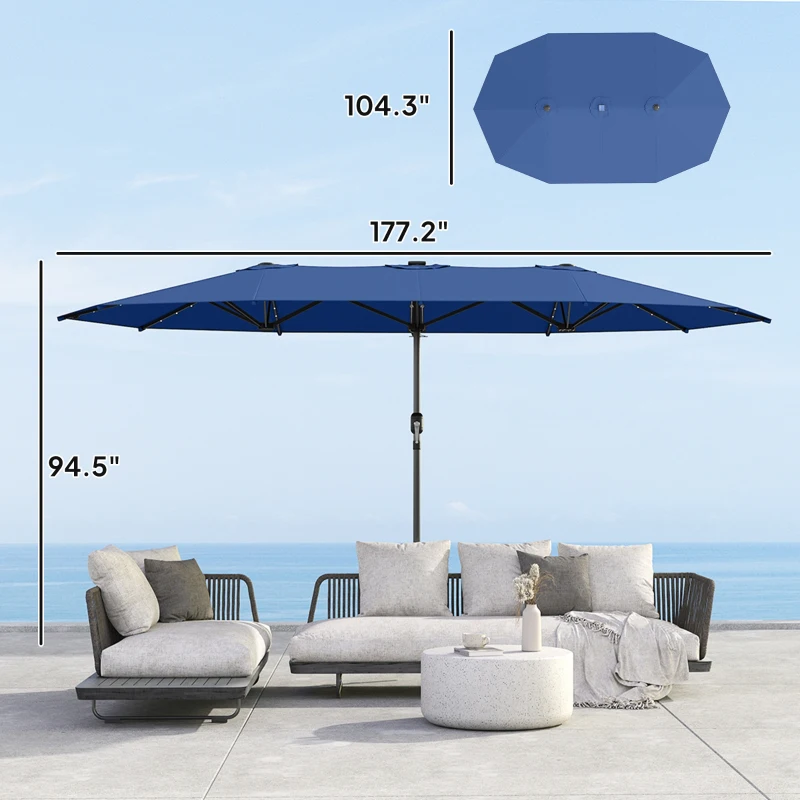 Outsunny Garden Parasol, Double-Sided Sun Umbrella with LED Solar Lights, Patio Parasol for Outdoor, Blue