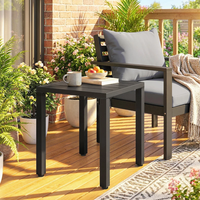 Outsunny Metal Outdoor Side Table, 45.5 cm Square Patio Side Table, Small Accent Table for Garden, Poolside, Black