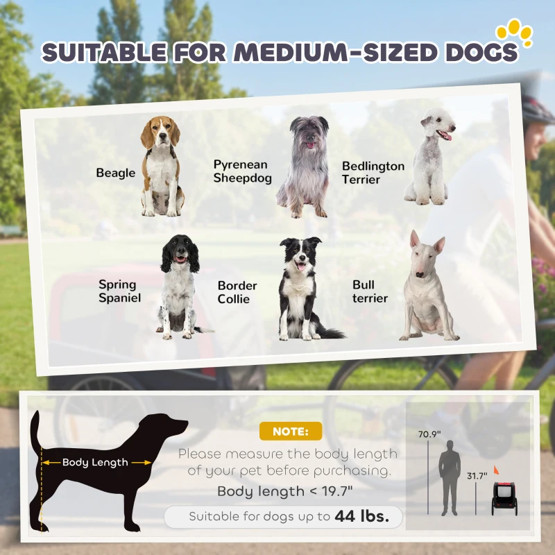 PawHut Dog Bike Trailer, Pet Cart Bicycle Carrier with 20" Air Tires, Quick-Release Wheels, Reflectors, Flag