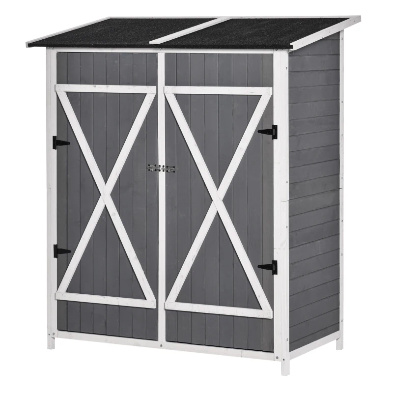 Outsunny 54.75''x29.5''x63'' Garden Storage Shed Asphalt Roof Wooden Timber Double Door Utility Storage House w/ Movable Shelf & Fixed Fittings