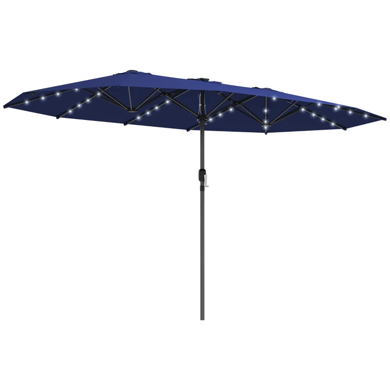 Outsunny Garden Parasol, Double-Sided Sun Umbrella with LED Solar Lights, Patio Parasol for Outdoor, Navy Blue