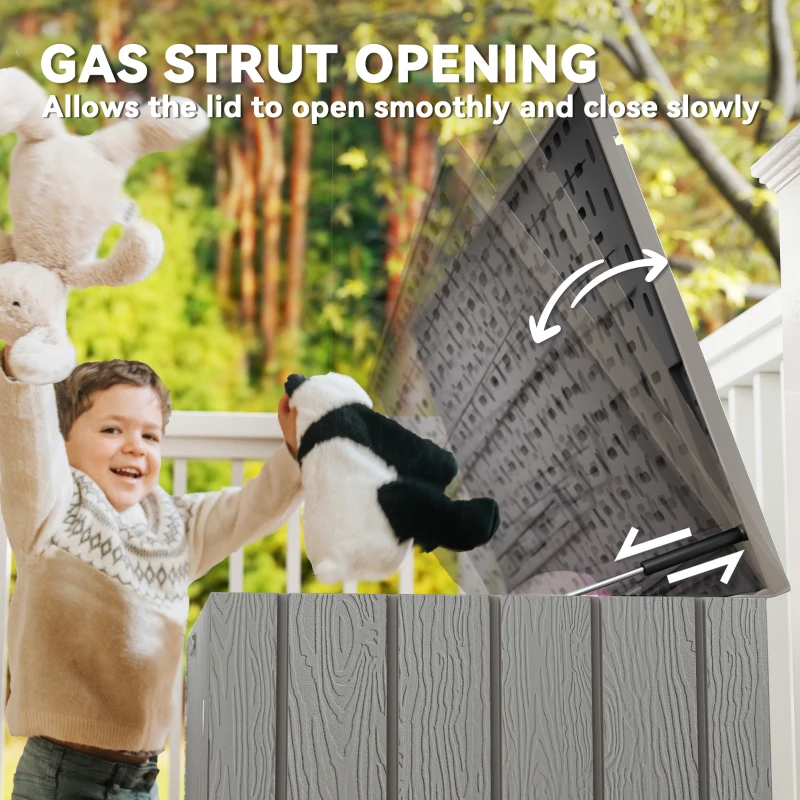 Outsunny Outdoor Storage Box Large Capacity Deck Box with Lockable Lid Gas Struts for Patio Garden 125.5 gal Grey
