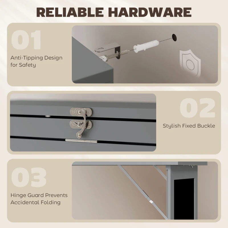 HOMCOM Fold-out Convertible Office Desk, Wall Mount Computer Desk with Blackboard and Side Shelf, Charcoal Gray