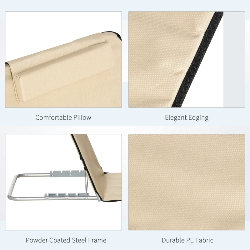 Outsunny 2 Pieces Beach Lounge Chair, Outdoor Folding Chaise Lounge Set w/ Pillow for Sunbath, Snap, Beige