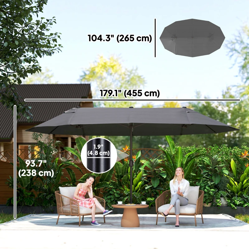 Outsunny 15' Double-Sided Patio Umbrella Parasol Sun Shelter Canopy Shade Grey
