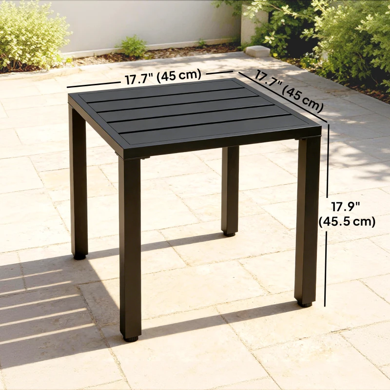 Outsunny Metal Outdoor Side Table, 45.5 cm Square Patio Side Table, Small Accent Table for Garden, Poolside, Black