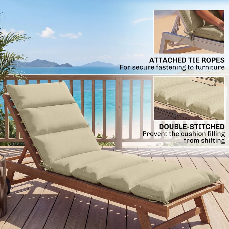 Outsunny Outdoor Lounge Chair Cushion with Zipper Reversible Chaise Lounge Cushion for Patio Indoor/Outdoor Beige