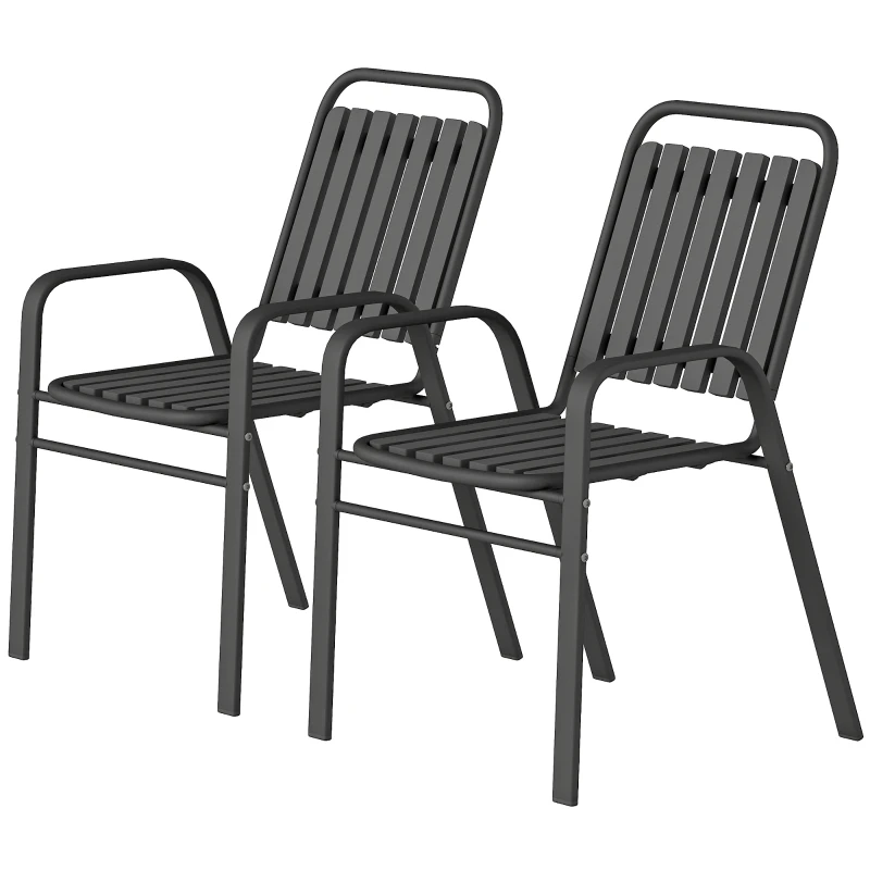 Outsunny Stackable Outdoor Dining Chairs Set of 2, for Patio, Balcony, Deck, Garden, Black