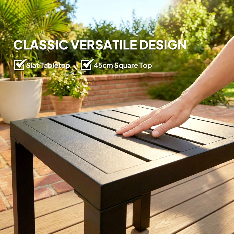 Outsunny Metal Outdoor Side Table, 45.5 cm Square Patio Side Table, Small Accent Table for Garden, Poolside, Black