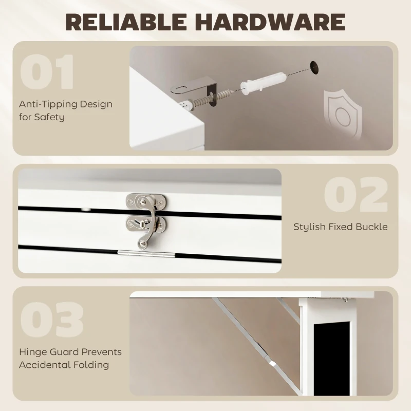 HOMCOM Fold-out Convertible Office Desk, Wall Mount Computer Desk with Blackboard and Side Shelf, White