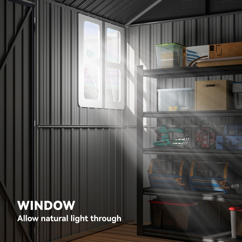 Outsunny 12' x 5.5' Metal Garden Storage Shed, Outdoor Tool Storage House with Lockable Door, Vents, Sloped Roof, Green