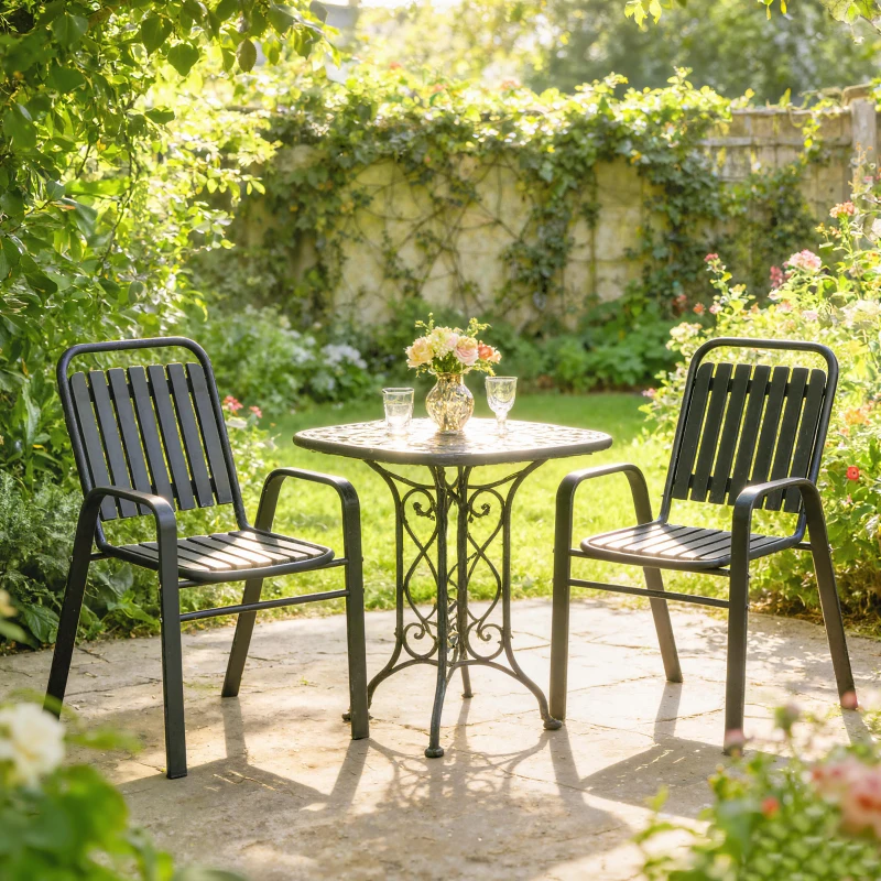 Outsunny Stackable Outdoor Dining Chairs Set of 2, for Patio, Balcony, Deck, Garden, Black