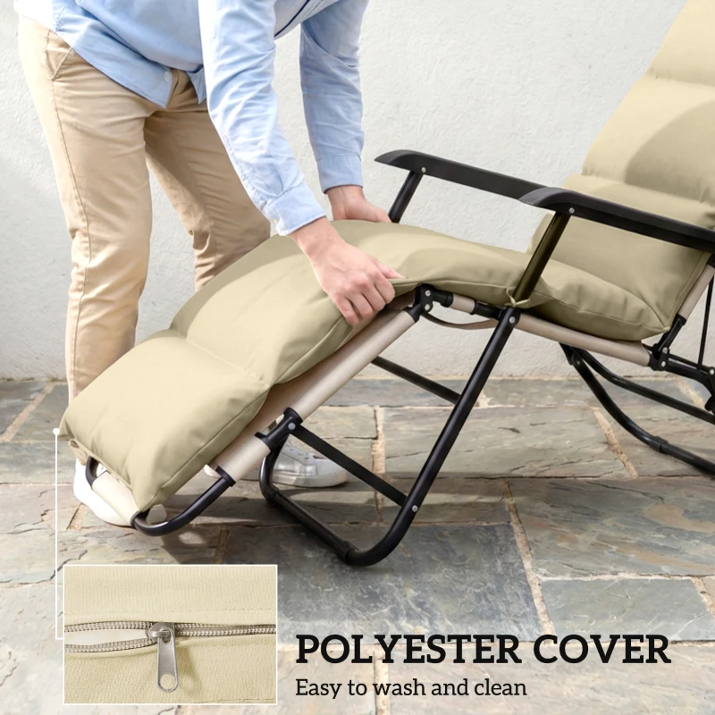 Outsunny Outdoor Lounge Chair Cushion with Zipper Reversible Chaise Lounge Cushion for Patio Indoor/Outdoor Beige
