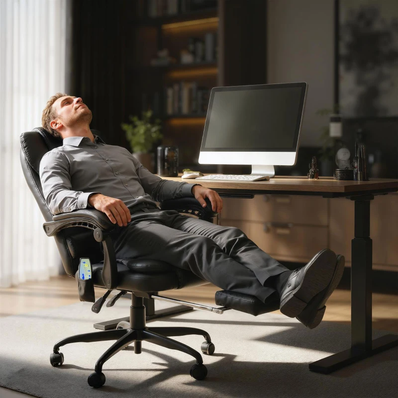 Vinsetto Reclining Office Chair with Footrest, Vibrating Massage, Adjustable Height, Perfect Office, Black