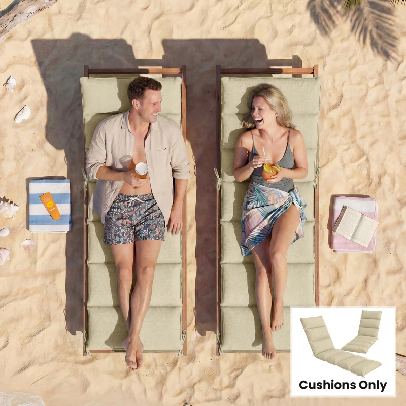 Outsunny Outdoor Lounge Chair Cushion with Zipper Reversible Chaise Lounge Cushion for Patio Indoor/Outdoor Beige