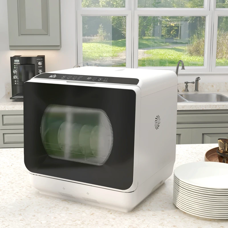HOMCOM Portable Dishwasher, Counter Dishwasher with 4 Place Settings, 5 Washing Programs, Air-Dry Function, 6L Water Tank