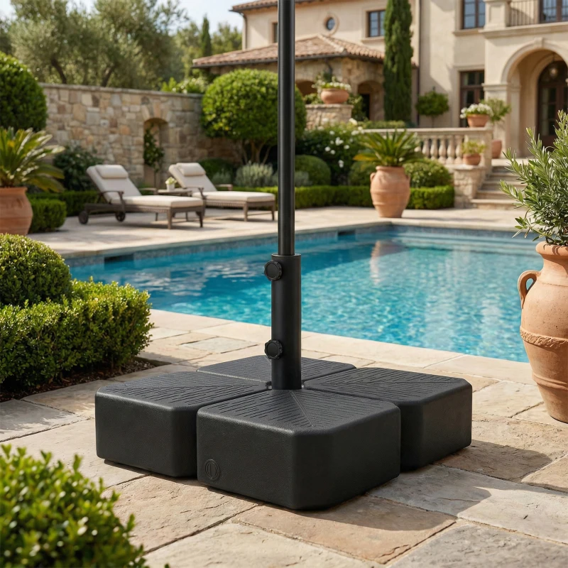 Outsunny Patio Umbrella Base with Wheels & Brake Heavy Duty Outdoor Umbrella Stand Holder for for 1.5"/1.9" Poles Black