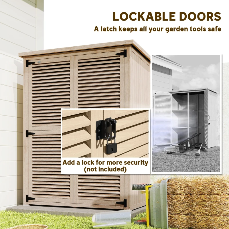 Outsunny 50" x 26" x 66" Wooden Garden Shed, Outdoor Storage Shed with Waterproof Asphalt Roof, Shelves, Natural