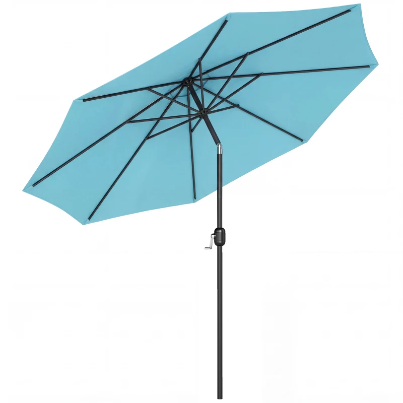 Outsunny 10' x 8' Round Market Umbrella, Patio Umbrella, Outdoor Parasol with Crank Handle, Tilt, Sky Blue
