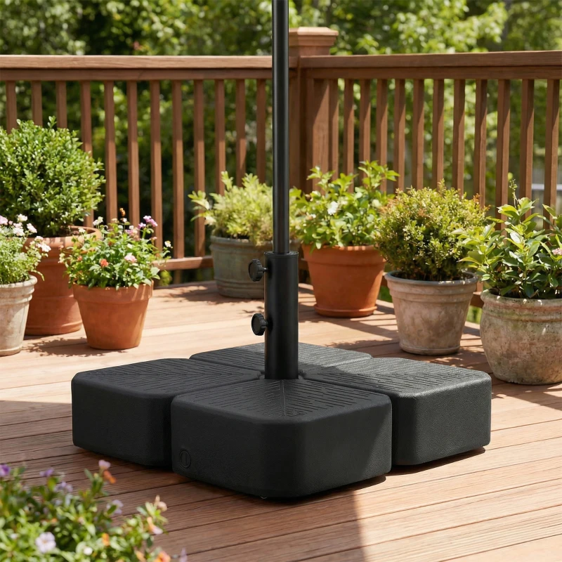 Outsunny Patio Umbrella Base with Wheels & Brake Heavy Duty Outdoor Umbrella Stand Holder for for 1.5"/1.9" Poles Black