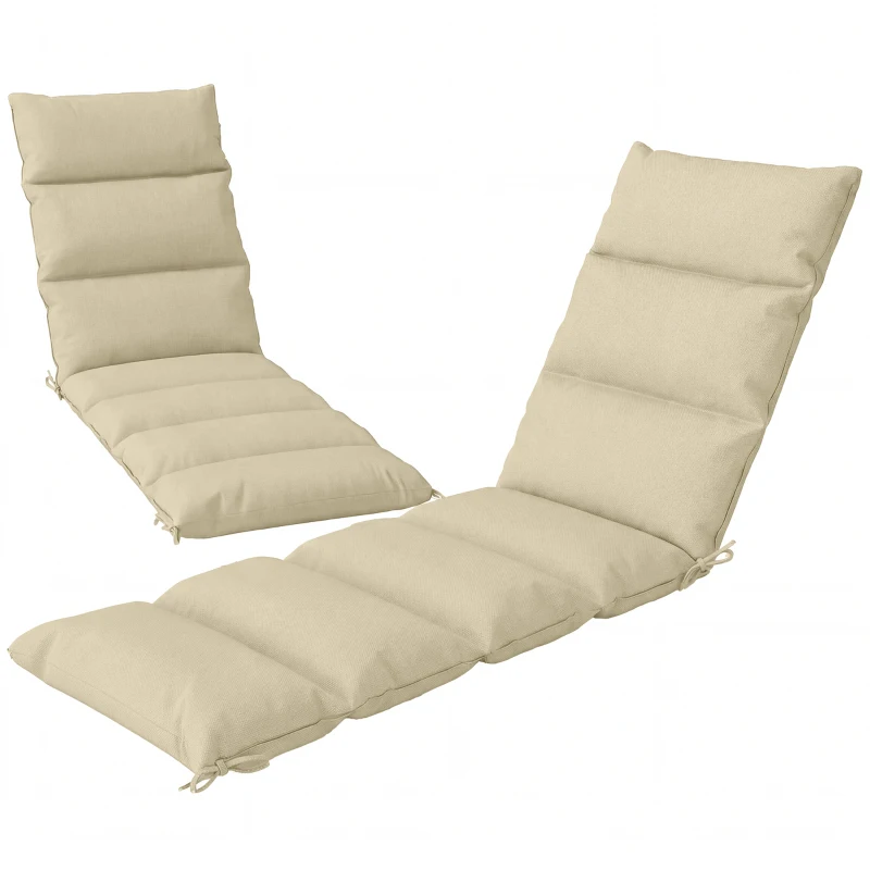 Outsunny Outdoor Lounge Chair Cushion with Zipper Reversible Chaise Lounge Cushion for Patio Indoor/Outdoor Beige