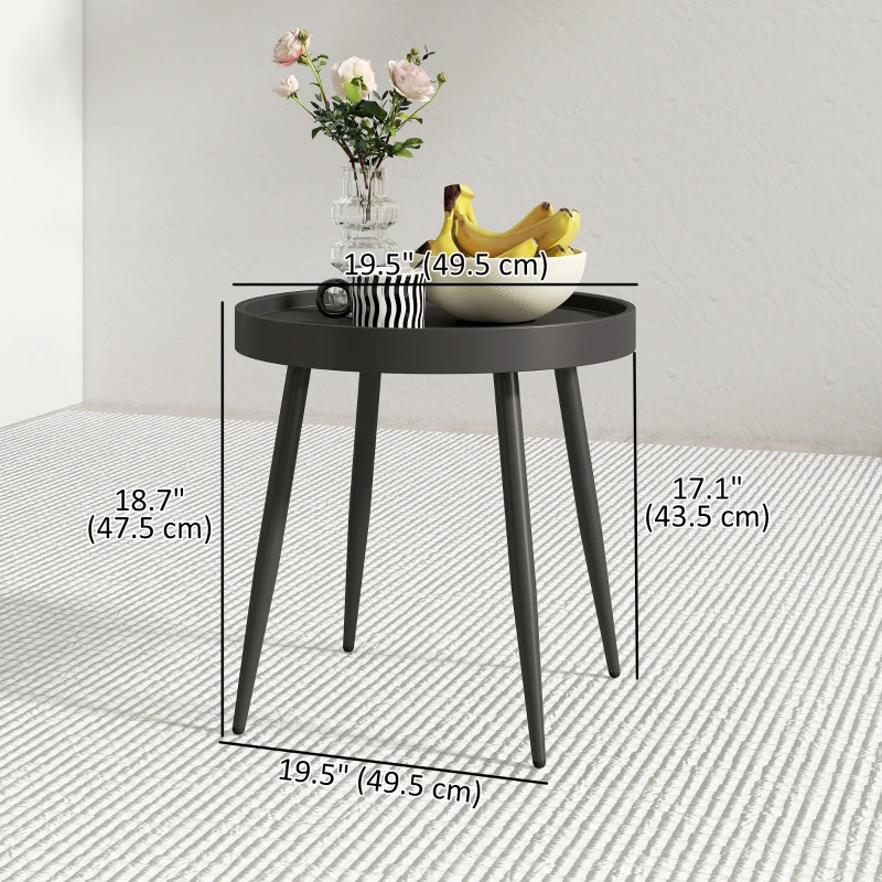 Outsunny 19.5" Round Patio Table, Small Outdoor Patio Coffee Side End Table with Plastic Tray-Style Top, Metal Legs, Black