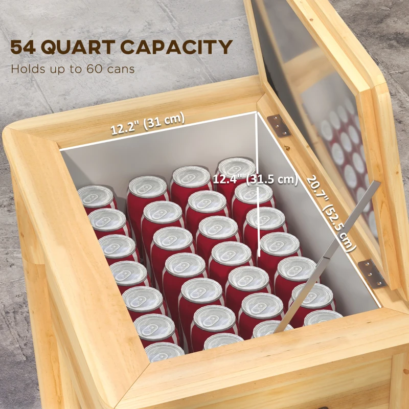 Outsunny 54-Qt Wooden Patio Cooler, Outdoor Cooler Table with Bottle Opener and 3 Handles, Natural
