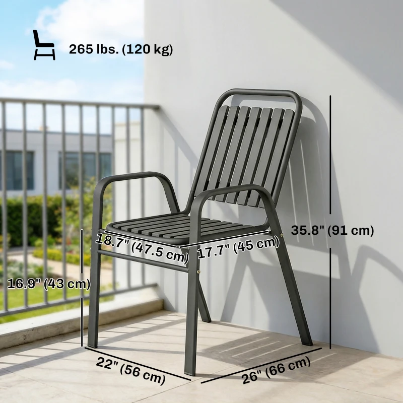 Outsunny Stackable Outdoor Dining Chairs Set of 2, for Patio, Balcony, Deck, Garden, Black