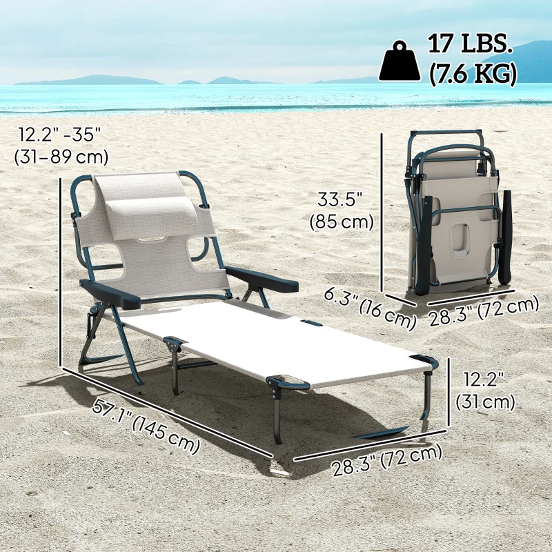 Outsunny Folding Lounge Chair w/ Reclining Back, Cream White
