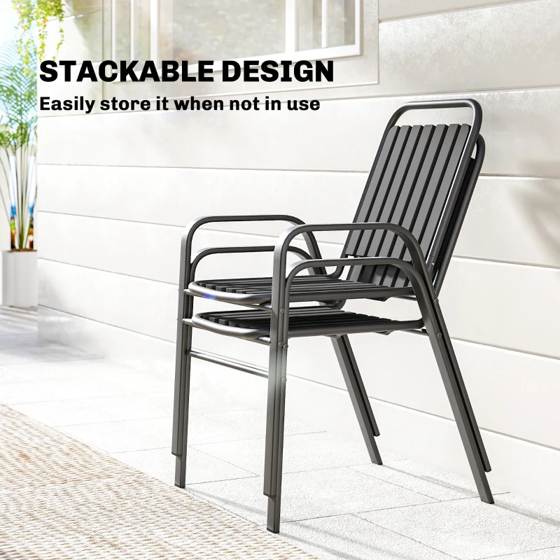 Outsunny Stackable Outdoor Dining Chairs Set of 2, for Patio, Balcony, Deck, Garden, Black