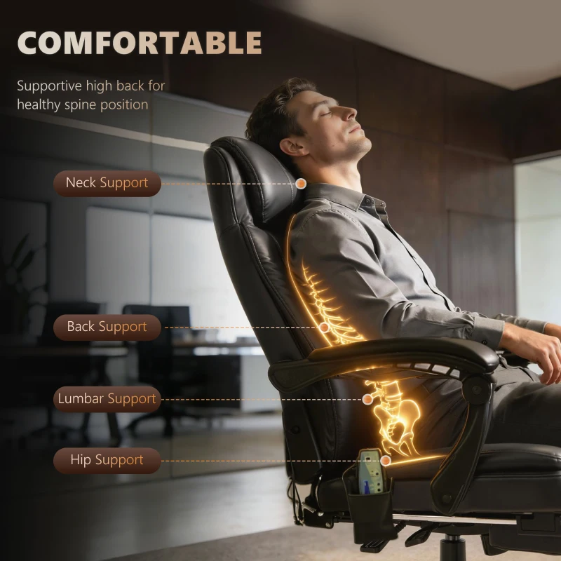 Vinsetto Reclining Office Chair with Footrest, Vibrating Massage, Adjustable Height, Perfect Office, Black