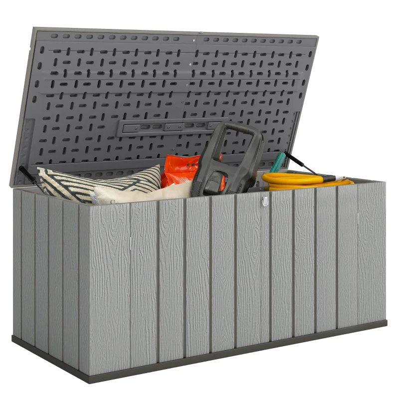 Outsunny Outdoor Storage Box Large Capacity Deck Box with Lockable Lid Gas Struts for Patio Garden 125.5 gal Grey