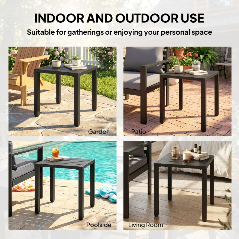 Outsunny Metal Outdoor Side Table, 45.5 cm Square Patio Side Table, Small Accent Table for Garden, Poolside, Black