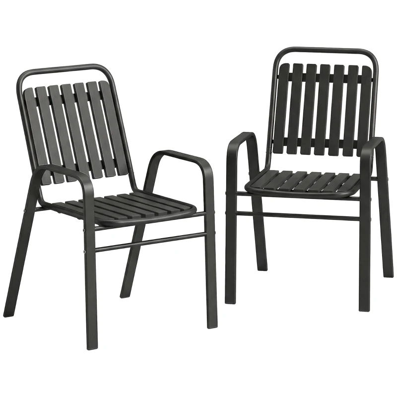 Outsunny Stackable Outdoor Dining Chairs Set of 2, for Patio, Balcony, Deck, Garden, Black