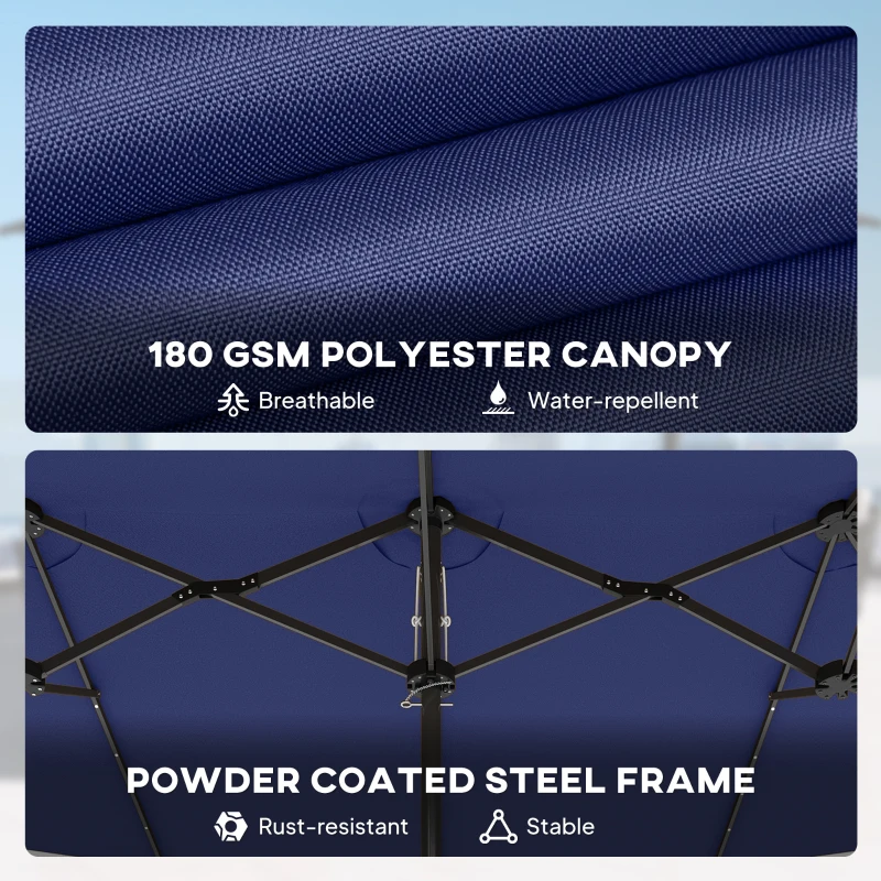 Outsunny Garden Parasol, Double-Sided Sun Umbrella with LED Solar Lights, Patio Parasol for Outdoor, Navy Blue