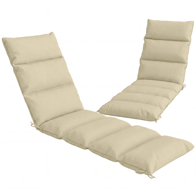 Outsunny Outdoor Lounge Chair Cushion with Zipper Reversible Chaise Lounge Cushion for Patio Indoor/Outdoor Beige