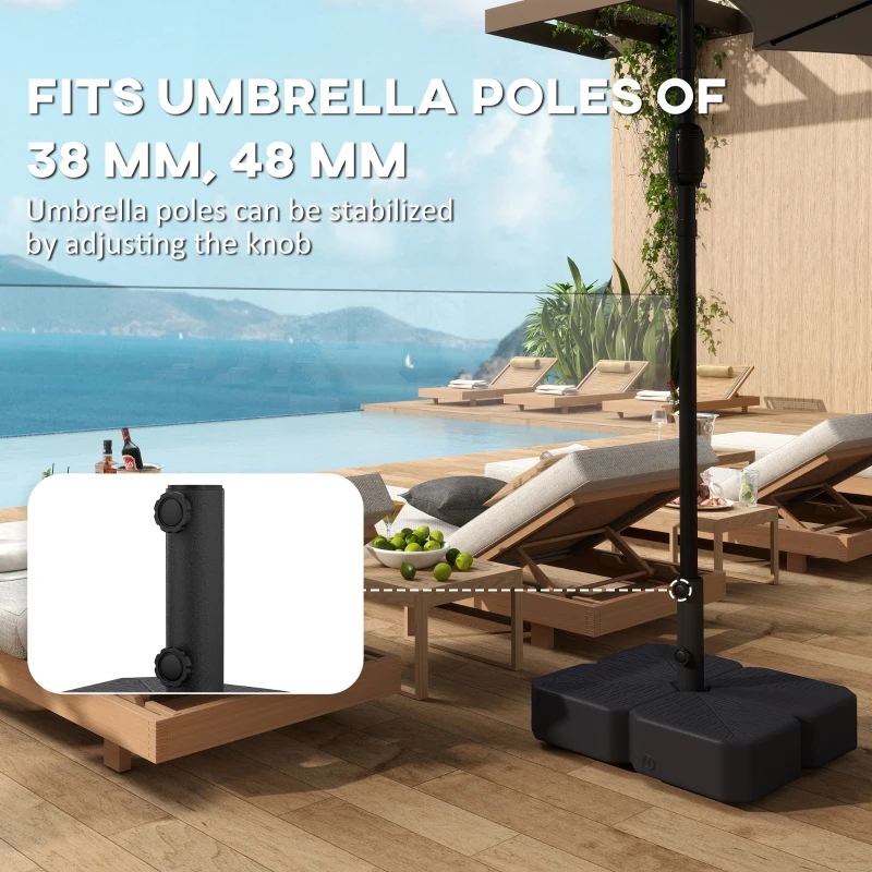 Outsunny Patio Umbrella Base with Wheels & Brake Heavy Duty Outdoor Umbrella Stand Holder for for 1.5"/1.9" Poles Black