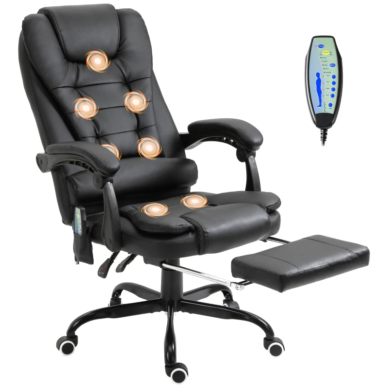 Vinsetto Reclining Office Chair with Footrest, Vibrating Massage, Adjustable Height, Perfect Office, Black