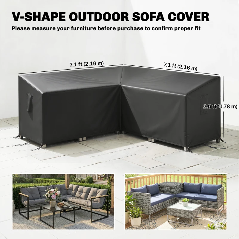 Outsunny V-Shaped Patio Furniture Cover, Waterproof Outdoor V-Shaped Sectional Sofa Cover with Air Vent, 85" x 85", Black