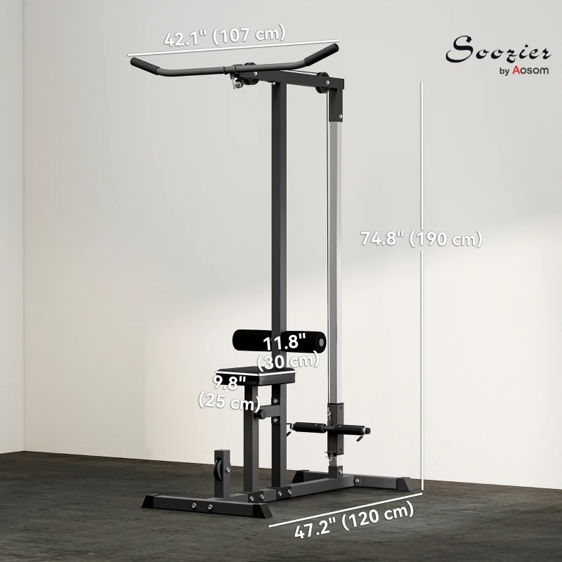 Soozier LAT Pull Down Machine Cable Machine, High and Low Pulley Station with Adjustable Seat, for Home Gym